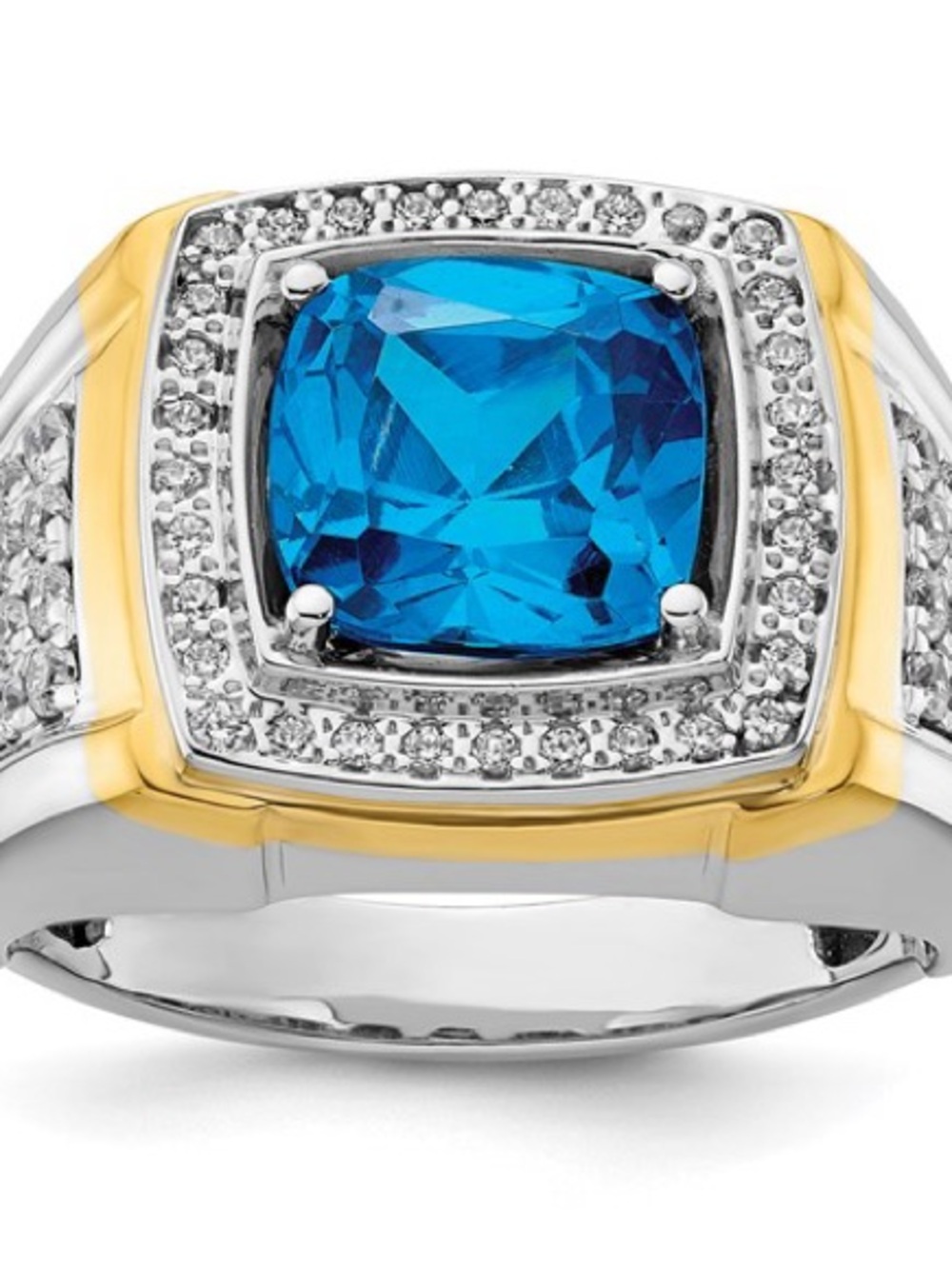 IBGoodman 14K Two-Tone Blue Topaz & 3/4ct Lab Diamond Men’s Ring Size 10